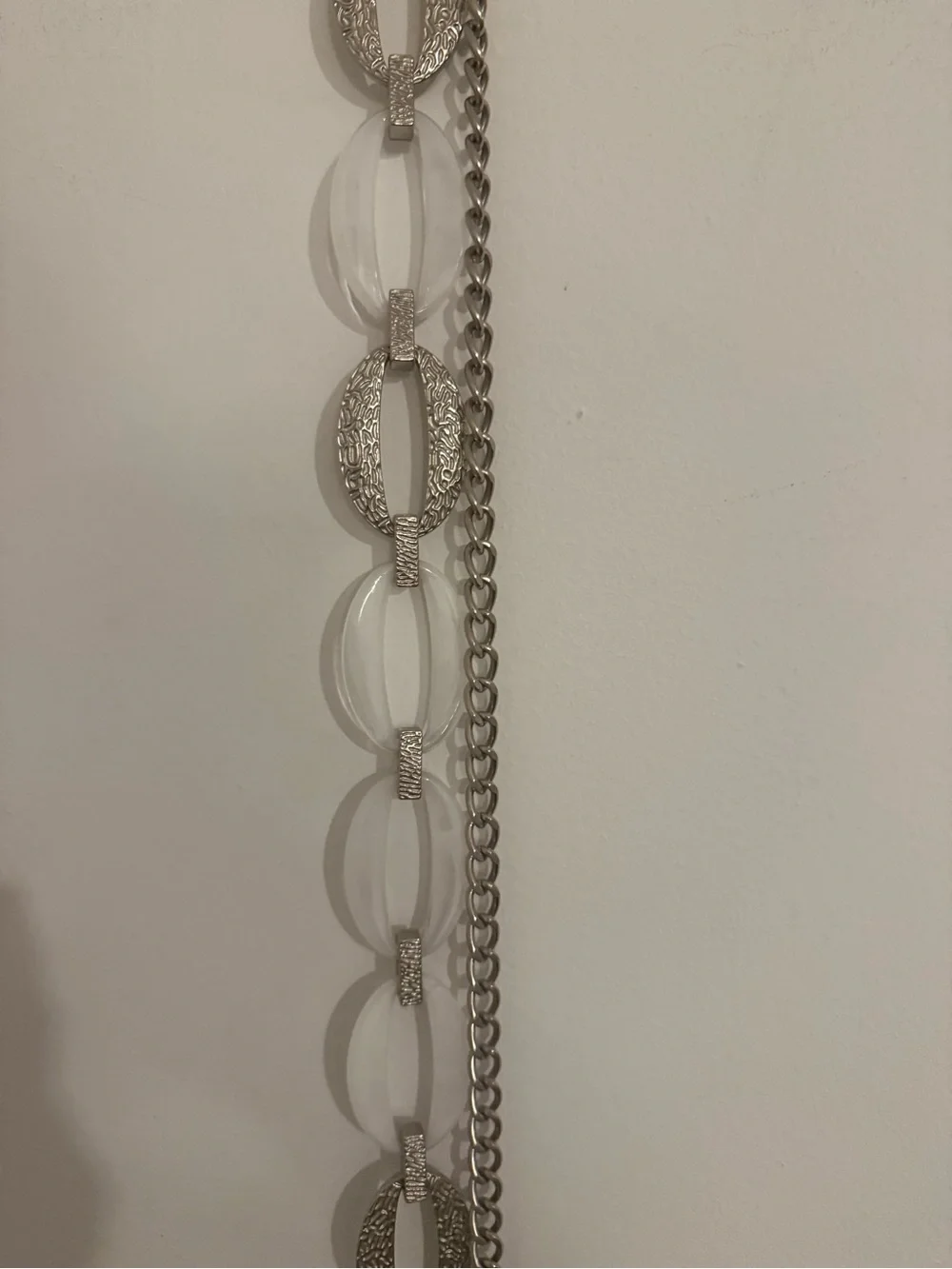 Chico’s Silver Clear Lucite Oval Link Chain Belt Statement Y2K